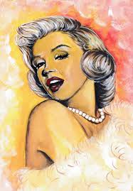 Marilyn Monroe, White fur, Gene Trindl, ORIGINAL Gouache Painting by  Svetlana Pelin