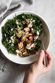 Tempeh Kale Salad With Tahini Dressing Nourished By Caroline Recipe Quick Vegan Meals Kale Salad Tahini Dressing
