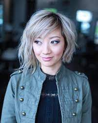 Curly Bob With Exposed Roots For A Round Face Haircuts For Fine Hair Bob Hairstyles For Fine Hair Bob Haircut For Fine Hair