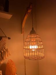 Rattan Plug in Wall Sconces Wicker Wall Lamp with Plug in Cord Hand Woven