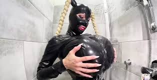 BDSM Huge Tits in Latex Latex Mask Blowjob with Mouth Gagged and Facial  Cumshot