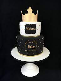 Royal Baby Shower Cake In Black White And Gold By Amy Hart Shower Cakes Baby Shower Cakes Gold Baby Shower Cake