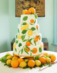 Citrus Wedding Cake With Painted Oranges And Lemons Citrus Cake Lemon Wedding Cakes Painted Cakes