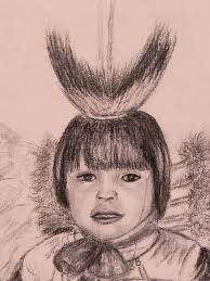 Vintage Native American Art child Pencil Sketch Signed 1977 Bette Framed  Kansas
