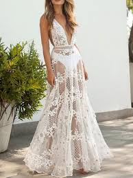 Biete dieses schöne kleid im meerjungfrauenstyle, es wird mit einem. Weisse Spitze Tiefem V Ausschnitt Neckholder Hochzeit Meerjungfrau Prom Bankett Party Maxi Kleid Maxikleider Kleider