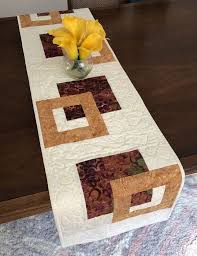 Modern Batik Table Runner Handmade Gold Cream Brown Quilted Tablerunner Reversible Table Quilt Cont Batik Table Runners Handmade Table Runner Table Quilts