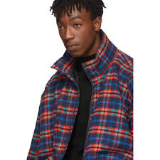 Balenciaga Blue And Red Check Flannel Quilted Zip Up Jacket Balenciaga