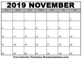 Printable November 2019 Calendar November 2019 Calendar November 2019 Calendar Printable Novemb Monthly Calendar Template Calendar Template Calendar Printables