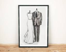 Anniversary Gift Personalized Bride And Groom Illustration Etsy Tuxedo Drawing Wedding Dress Sketches Custom Wedding Dress Sketch