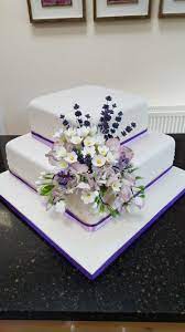 Lavender Freesias Sweetpeas Square 2 Tier Wedding Cake Wedding Cake Prices Lavender Wedding Cake Square Wedding Cakes