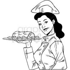 Black And White Woman Clipart Black White Vintage Female Chef Holding Dinner Vector Clipart In 2020 Clip Art Black White Vintage White Vintage
