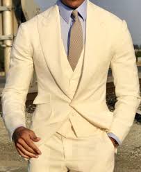 Shop designer suits at farfetch. Men S Off White Cream Banana Colored Three Piece Custom Suit With Light Blue Shirt And Tie This Look Is Mens White Suit Wedding Suits Men African Men Fashion