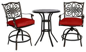 Durably constructed, this traditional pub table set includes a finely crafted round table with a sunburst wood veneer. Traditions 3 Piece High Dining Bistro Set Red Mediterranean Outdoor Pub And Bistro Sets By Buildcom Houzz