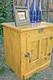 Beautiful White Clad Vintage Ice Box Reproduction Nightstand End Table Painted In Rich Harvest Gold Milk Paint Vintage Ice Box Real Milk Paint Company Painting Furniture Diy