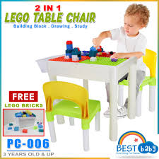 This very complete table is suitable for a maximum of 6 children (3 seated and 3 standing).this table is a perfect solution for waiting rooms and other kids. Best Baby Pc 006 2 In 1 Kids Multi Functional Lego Table And 2 Chairs Set With Free Lego Bricks Toys Lazada Ph