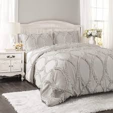 Amazon Com Lush Decor Light Gray Avon Comforter Ruffled 3 Piece Bedding Set With Pillow Shams King Home Kitchen