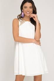 She Sky Strappy Shift Dress Off White Sky Clothing Short Flare Dress Dresses