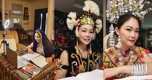 Lelaki menggayakan baju potongan moden bersamping broked oren keemasan, pinggang berikat selendang sifon berkopiah jawa. Idea Kreatif Cikgu Nancy