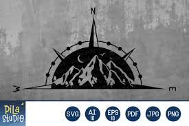 Download Mountains Trees Compass Svg File Clipart Graphic By Pila Studio Creative Fabrica