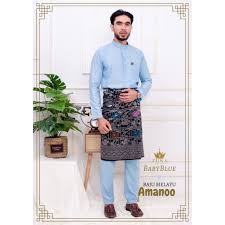 Material como crepe ( high quality ) kain jenis stretchable (bebas bergerak) less ironing & susah nk renyuk jahitan kemas cutting fit ( poket di baju 1, di seluar 2 ) percuma logo exclusive wni (jahit dibaju) zip. Baju Melayu Slim Fit Baby Blue Price Promotion Jun 2021 Biggo Malaysia