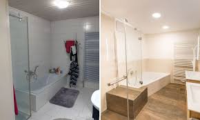 Vorher Nachher Bad Der Fa Straka Hollabrunn Und Laa Thaya Derselbe Raum Mit Komplett Anderer Wirkung Warme Naturtone Eine Grossz Bad Badewanne Badsanierung