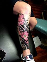 Flowers And Waves Leg Tattoo Designs Maoritattoosleg Calf Tattoo Leg Tattoos Shin Tattoo