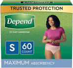 FIT-FLEX Incontinence Underwear for Women, Max Absorbency, Small, Blush, 60 Count (2 x 30) Depend