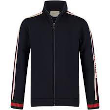Black Gucci Fleece Jacket Cream Strips Along The Arms And Green Red Trimming Around Cuff Jackets Basic Jackets Fleece Jacket