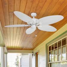 Hunter fan company 53240 builder elite traditional 52 inch ultra quiet indoor home ceiling fan with pull chain control without lights, white. Honeywell Duvall Tropical Ceiling Fan Five Wet Rated Wicker Blades Indoor Outdoor White 52 Inch On Sale Overstock 16000029
