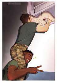 gaz (call of duty 4), ghost (modern warfare 2), soap (modern warfare 2),  call of duty, call of duty: modern warfare 2, absurdres, highres, 3boys,  ass, asymmetrical hair, bara, black hair, brown