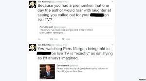 Piers morgan's impromptu departure from good morning britain after his controversial comments about megan markle sparked twitter reactions from entertainment and media figures, marked by a. Jk Rowling Tricks Piers Morgan On Twitter With His Own Work Bbc News