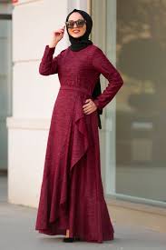 Nayla Collection Asimetrik Kesim Bordo Tesettur Elbise 4265br Tesetturisland Com Elbise Modelleri The Dress Elbise
