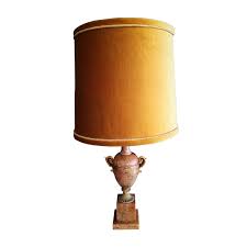 Vintage table lamp with white biscuit porcelain base in relief & red fabric shade from thomas, 1970s. Vintage Marble Lamp Base Mustard Velvet Shade Two Design Lovers
