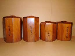 Vintage Wooden Canister Set 4pc Octagon Shape Flour Sugar Coffee Tea Canister Sets Wooden Canisters