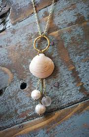 Long Shell Pendant Necklace White Rigged Ark Shell Dangling White And Glass Beads Long 26 Gold C Shell Necklace Diy Ocean Inspired Jewelry Shell Pendant