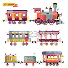 Toy Train Locomotive With Several Multi Colored Coaches Vector Illustration Illustration Boyali Kayalar Yaratici