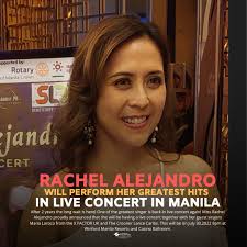 After 2 years since pandemic, seasoned singer and performer Rachel  Alejandro announced in a press conference that she will be having a live  concert in Manila, together with guest singers Maria Laroco ...