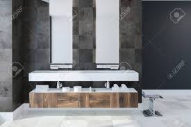 wooden twin sink vanity unit attached