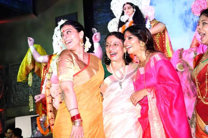 Celebration of Durga Ashtami- Kajol, Tanuja Mukherjee andTanisha Mukherjee