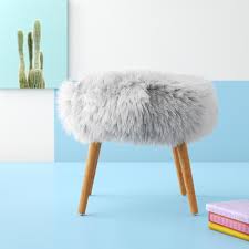 White faux fur vanity stool; Hashtag Home Hovland Vanity Stool Reviews Wayfair