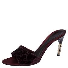 Gucci Burgundy Gg Velvet And Snakeskin Bamboo Heel Slides Size 39 Gucci Tlc