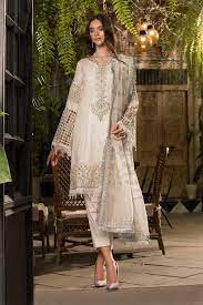 This brand gives you all the outfits at the affordable price and you can easily buy any dress you want. Latest Maria B Eid Lawn Dresses Designs Collection 2021 2022 Off White Designer Lawn Dresses Designs Eid Collection