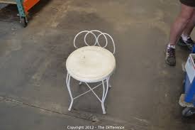 15 diameter seat size (14 on wood version). The Difference Auction Inventory Reduction Auction Item Wrought Iron Vanity Chair