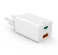 Schnellladegerät, 1x USB-C, 1x USB-A, Mini-Ladegerät, PD, 45 W, Weiß