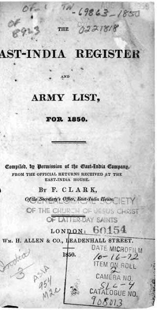 The East-India Register and Army List for 1850 [India] : F Clark, of the Secretary's Office, East-India House, London : Free Download, Borrow, and Streaming : Internet Archive