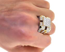 2 00 Ct Diamond Heavy Mens Cluster Engagement Band Ring In Yellow Gold Finish Wedding Ring Bands Band Engagement Ring Mens Diamond Wedding Bands