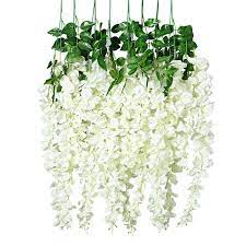 Unomor 8 Pcs Artificial Silk Wisteria Ivy Vine Green Leaf Vine Garland Simulation Props 90cm For Party Weddi Hanging Flowers Artificial Flowers Hanging Garland