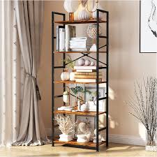 Enjoy a blended view with the 'browse all inventory' link. Amazon Com 5 Tier Tall Bookcase Rustic Wood And Metal Standing Bookshelf Industrial Vintage Book Shelf Unit Open Back Modern Office Bookcases Kitchen Dining
