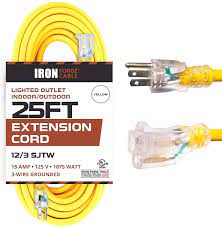 Uline stocks a huge selection of extension cords including outdoor extension cords and black extension cords. 25 Foot Lighted Outdoor Extension Cord 12 3 Sjtw Heavy Duty Yellow Extension Cable Extension Cable With 3 Prong Grounded Plug For Safety Great For Garden And Major Appliances Amazon Com