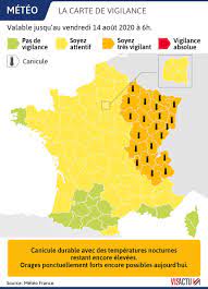 Sept départements ont par ailleurs été placés en vigilance orange pour la pluie et les inondations : Carte Canicule 21 Departements Toujours En Vigilance Orange